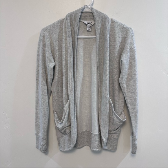 ATHLETA GIRL wrap n roll 2.0 heathered light grey open cardigan - Picture 4 of 7